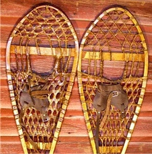 Vintgage Alaskan Style Ash Wood Wrap Around Rawhide Webbing Snowshoes 42 Inch