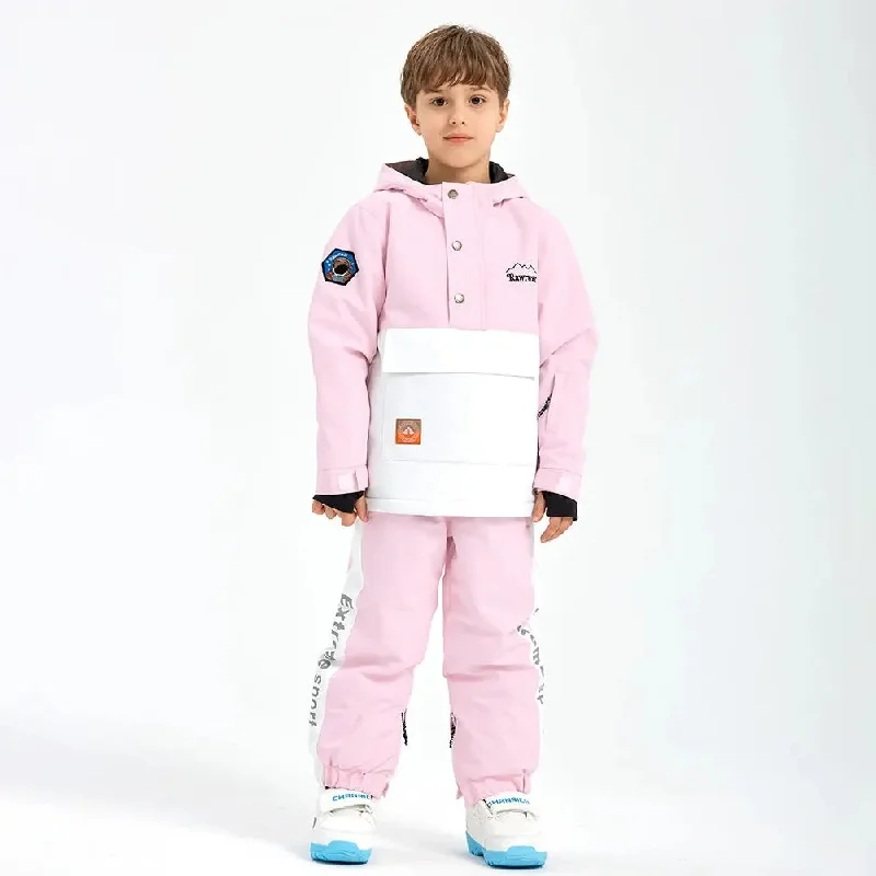 Unisex Color Blocked Button-up Snowsuits 2 Pieces Winter Coat & Pants