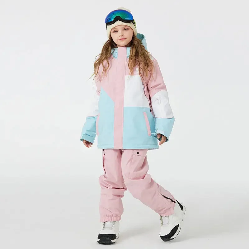 Children Insulated Colorblock Snow Jacket & Matched Pants