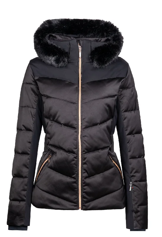 Duvillard Clarisse Black Ski Jacket with Faux Fur Hood