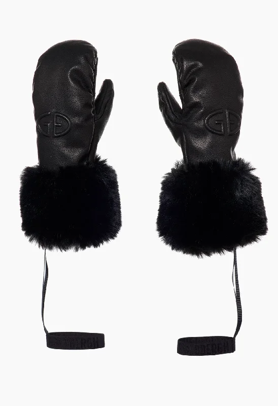 Goldbergh Adore Black Leather and Faux Fur Cuff Ski Mitten