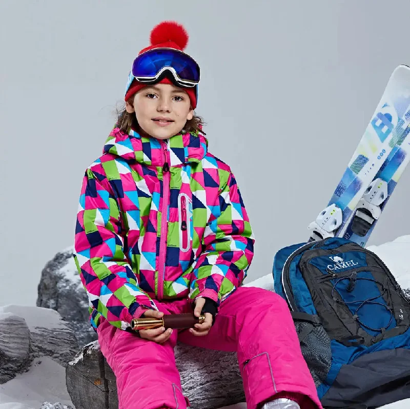 HOTIAN Girls Geometric Patterns Ski Jacket