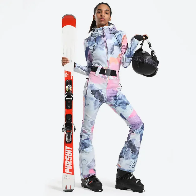 Women Hooded One Piece Snowsuits Waterproof Snow Jumpsuits