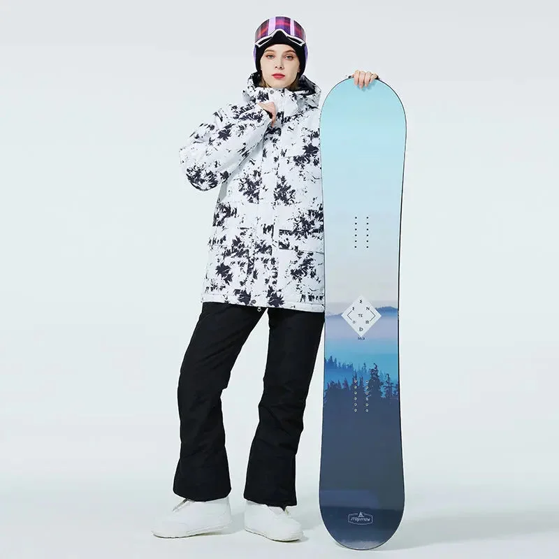 Women Ski Snow Suits Printed Insulated jacket & Bibs Pants Set 