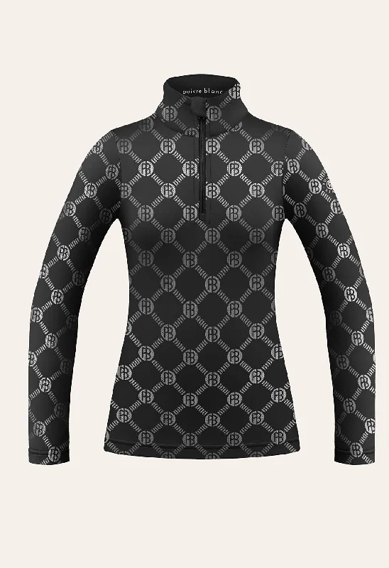 Poivre Blanc Base Layer Top in Black Monogram Print