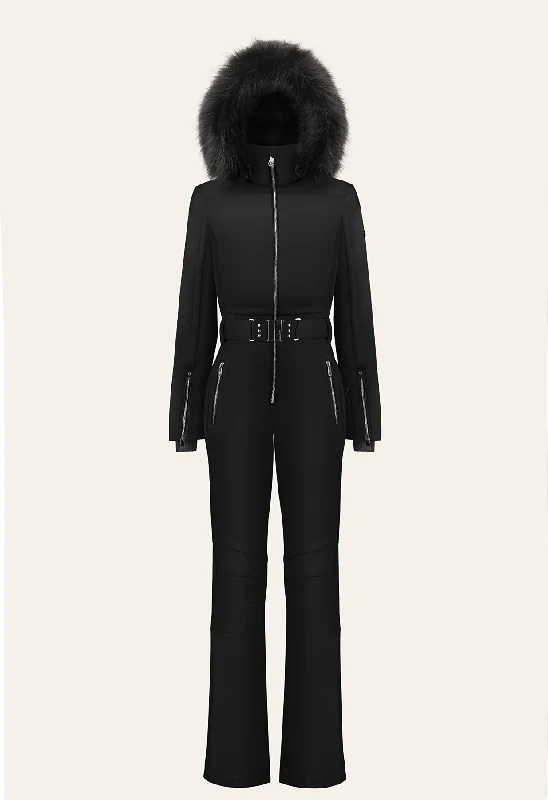 Poivre Blanc Ski Suit in Black with Faux Fur W24-0831