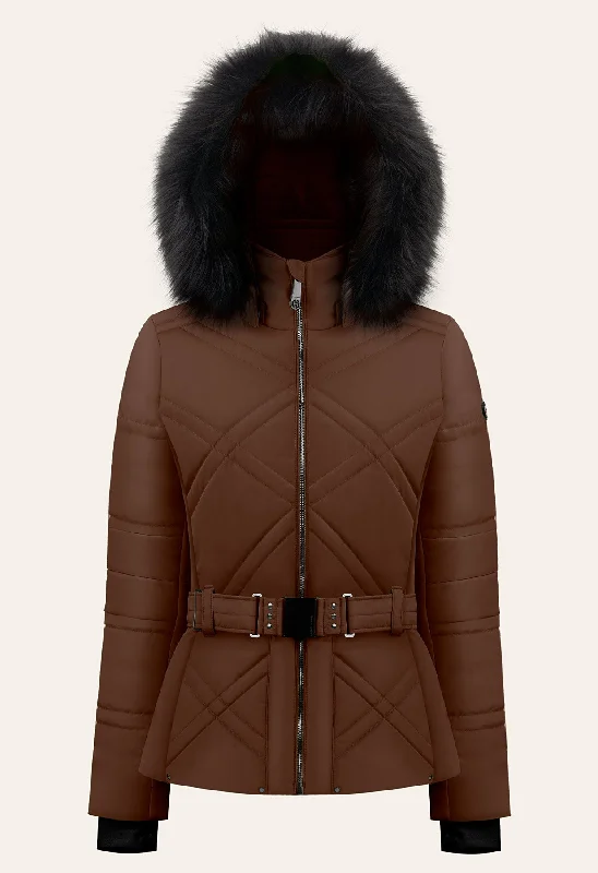 Poivre Blanc W24-1003 Ski Jacket in Chocolate Brown with Faux Fur trim