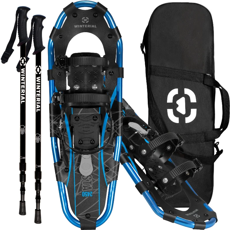 Shasta Snowshoes 25-Inch Lightweight Aluminum All Terrain Blue and Black Snow Shoe. Includes Carry Bag, Adjustable Poles